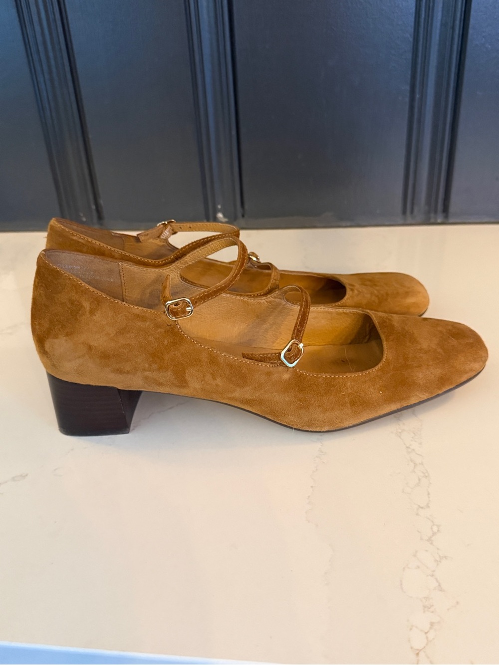 Madewell Nettie Suede Heeled Mary Jane Shoes Mahogany - Picture 7 of 11